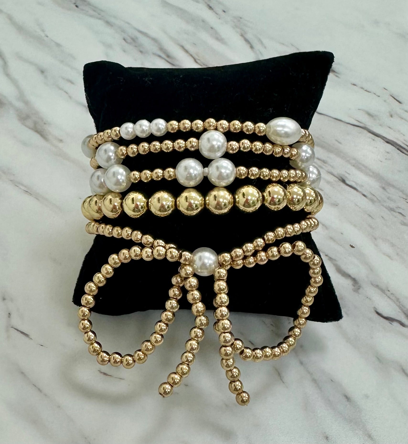 Gold and Pearl Bracelet Set