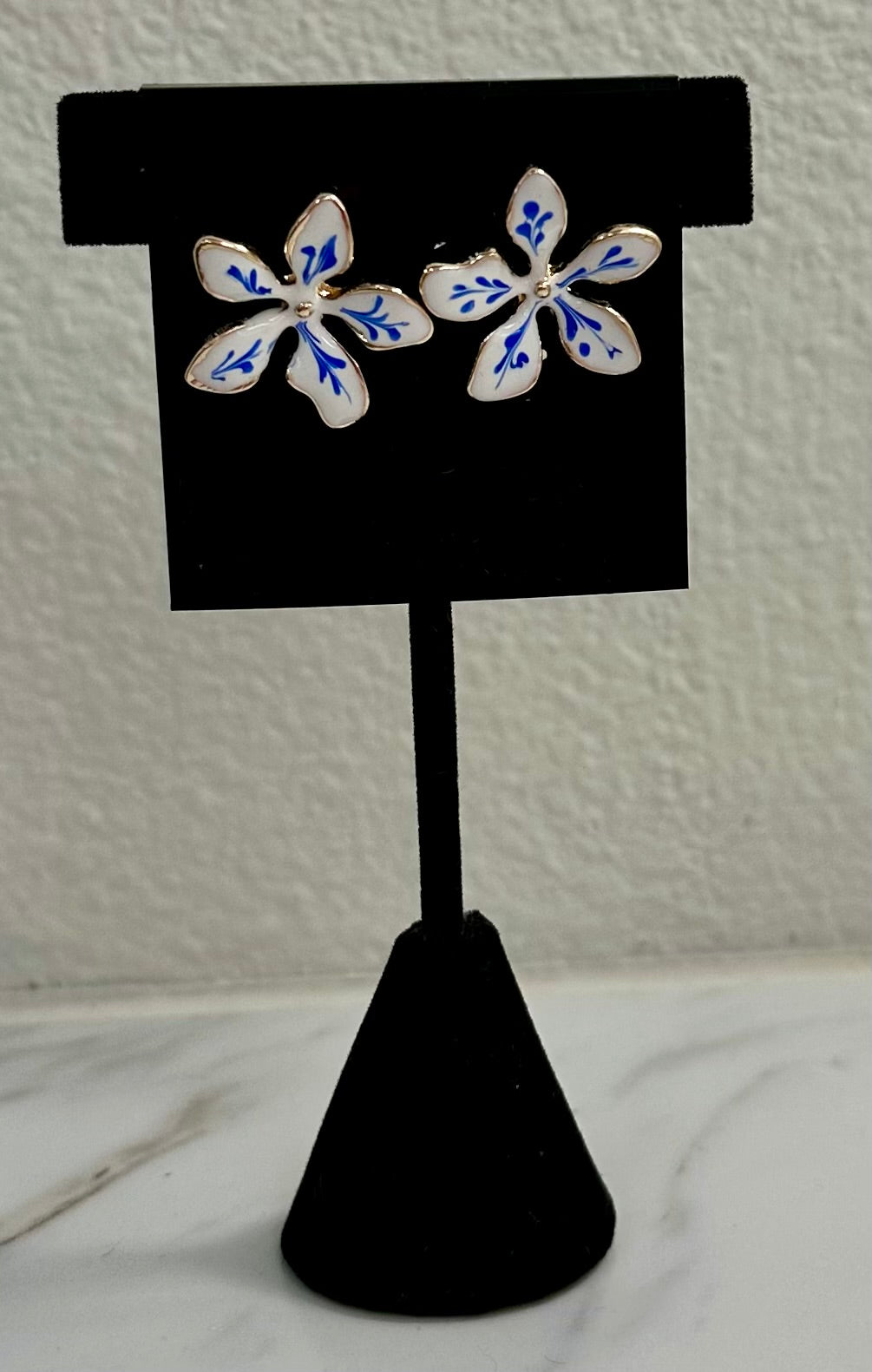 White and Blue Flower Earrings