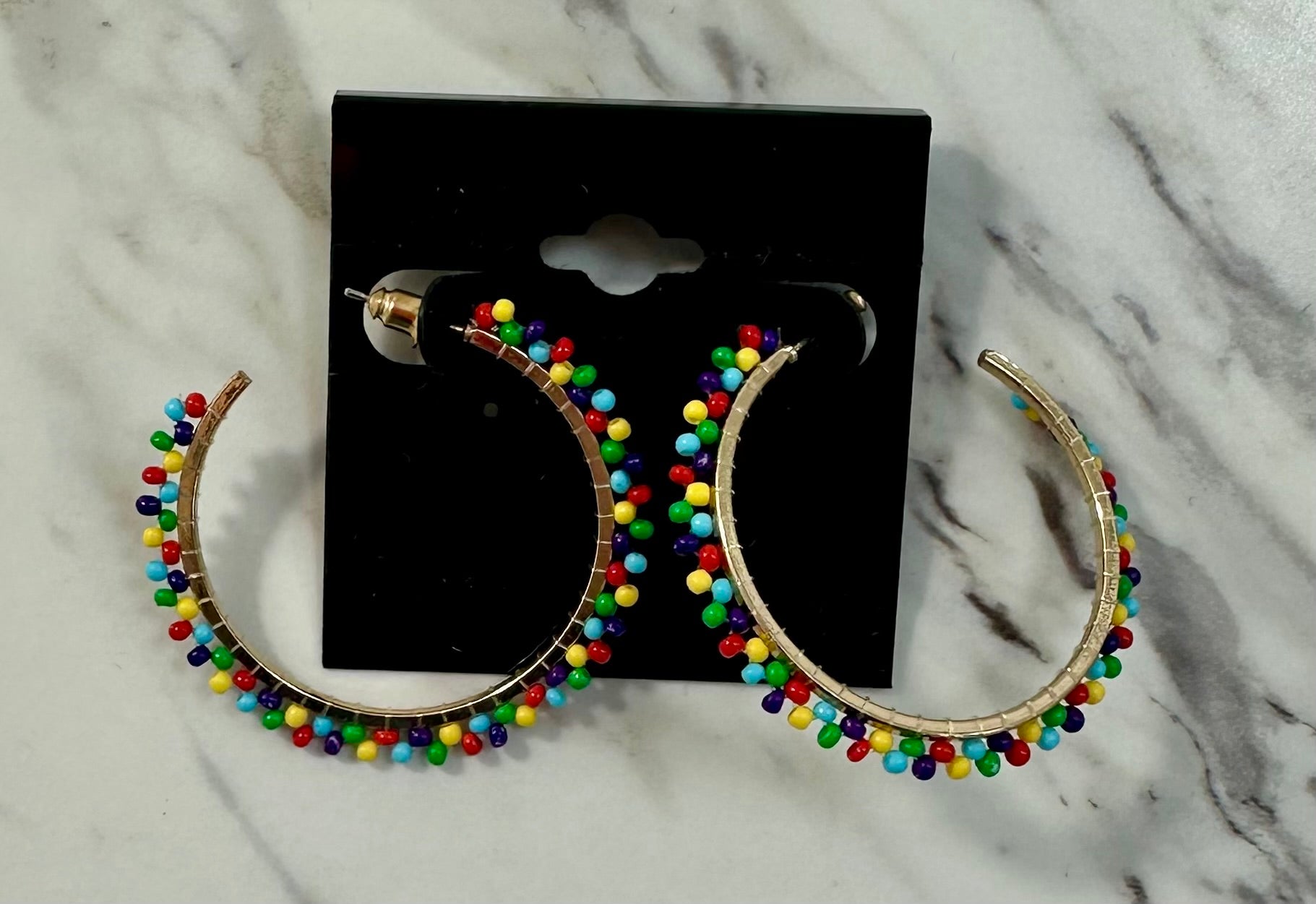 Multi-Colored Beaded Hoops