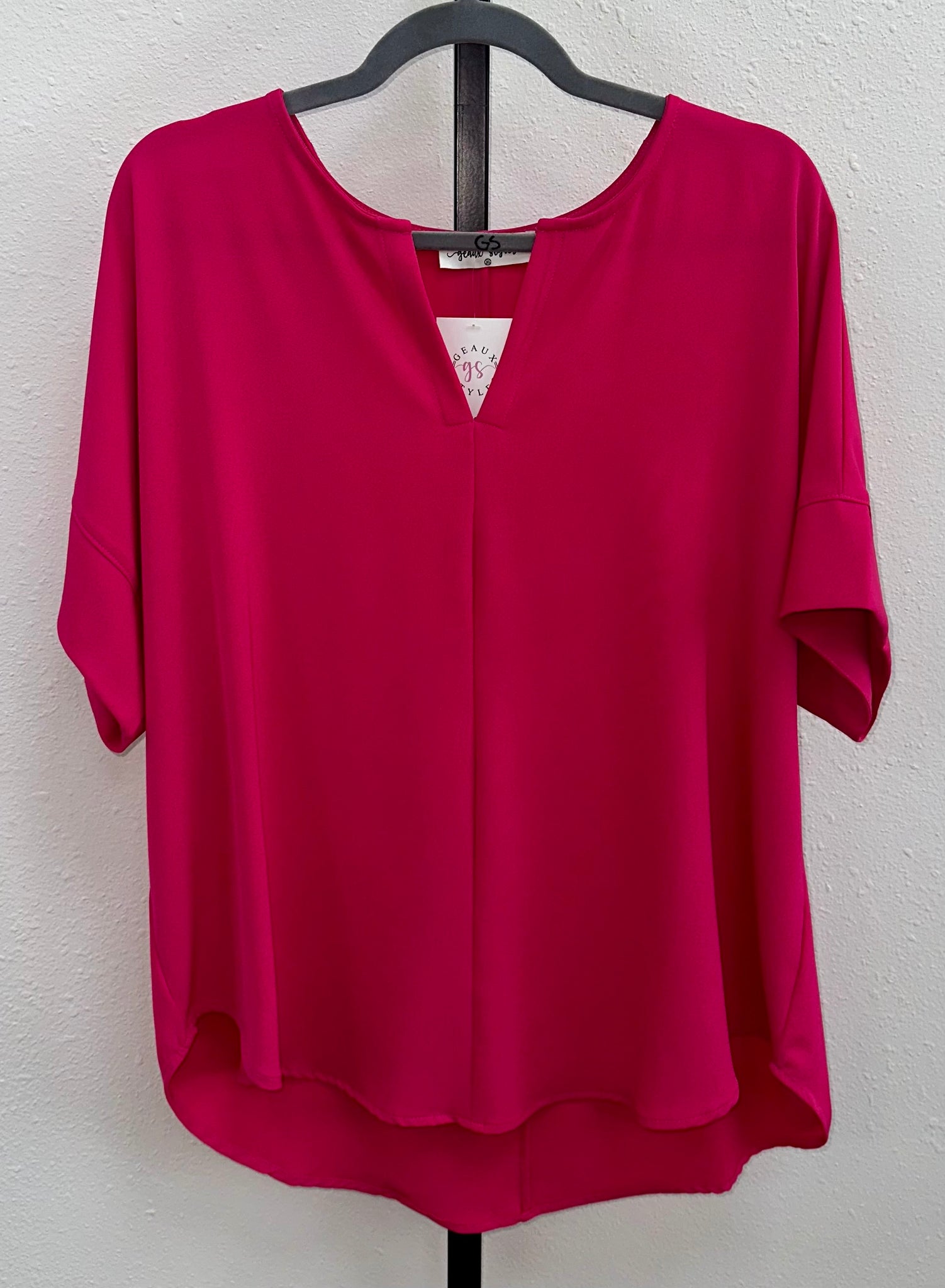 Fuchsia Woven V-Neck