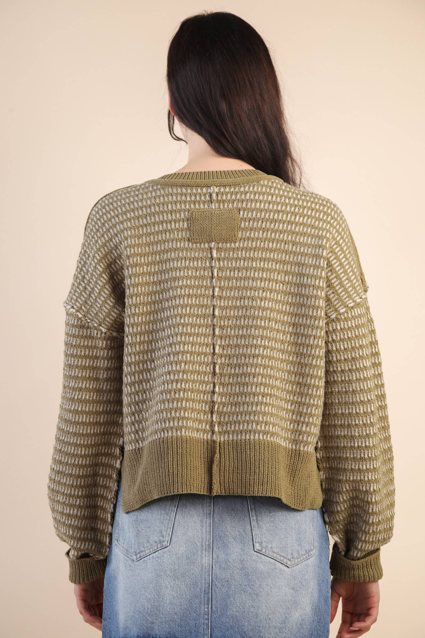 Maybe Two Tone Textured Knit Casual Sweater Top