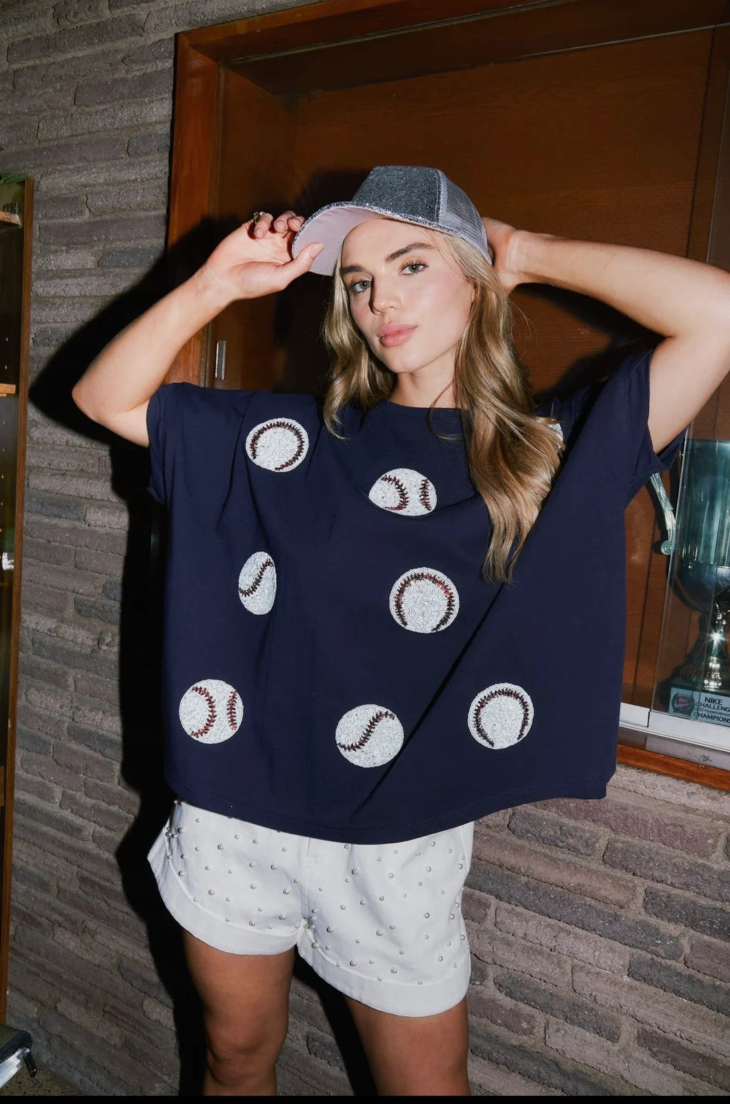 Sequin baseball oversized top