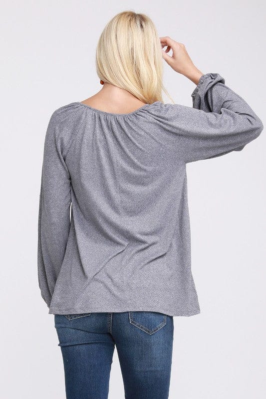 HEATHER GREY LONG SLEEVE PEASANT TOP WITH SPAGHETTI STRING