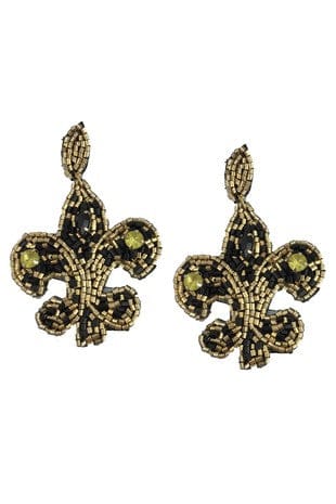 Black & Gold Bead Fleur De Lis Post Earrings