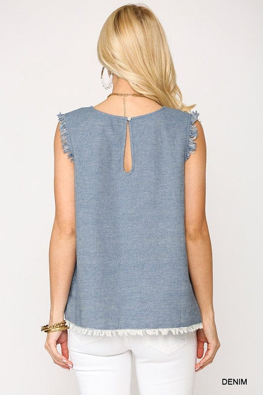 DENIM COTTON WOVEN FRAYED TOP - Creations by Bessy