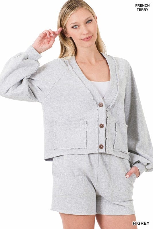 Heather Grey Button Down Cardigan and Short Set