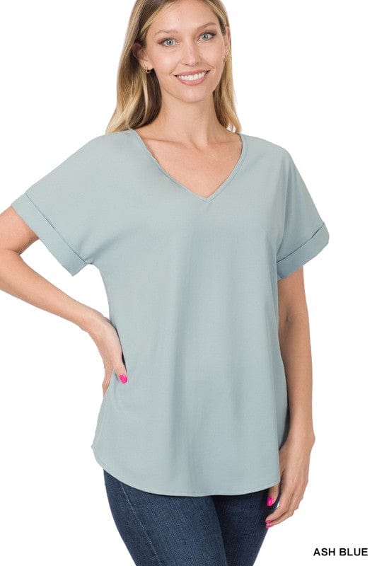 Heavy Dobby Rolled Up V-Neck Top Geaux Styles