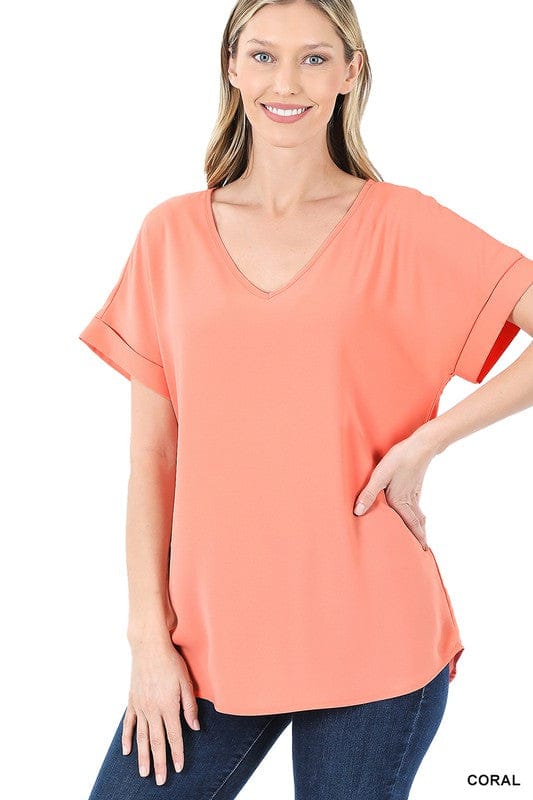 Heavy Dobby Rolled Up V-Neck Top Geaux Styles