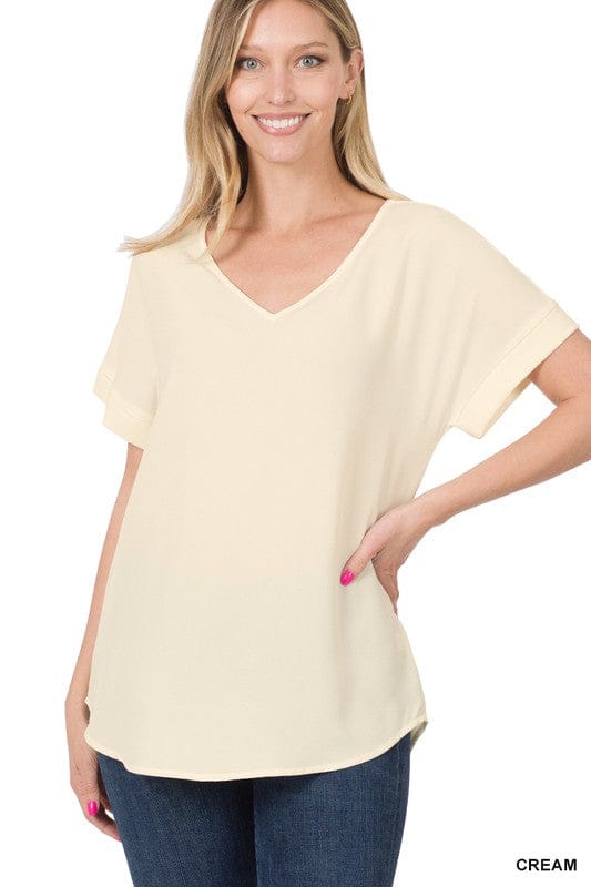 Heavy Dobby Rolled Up V-Neck Top Geaux Styles