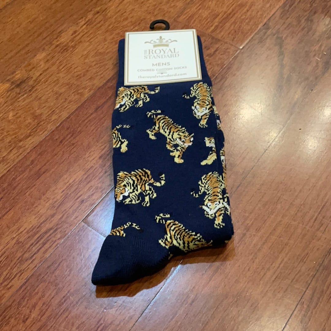Men's Go Get Em Tiger Socks in Navy/Gold